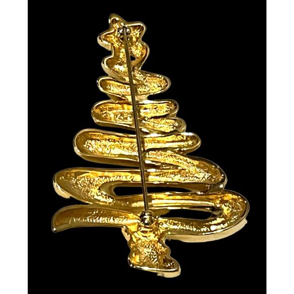 Gold Christmas Tree Brooch Pin 2.5” Fernando Originals Designer Signed FO Vtg - Picture 3 of 4